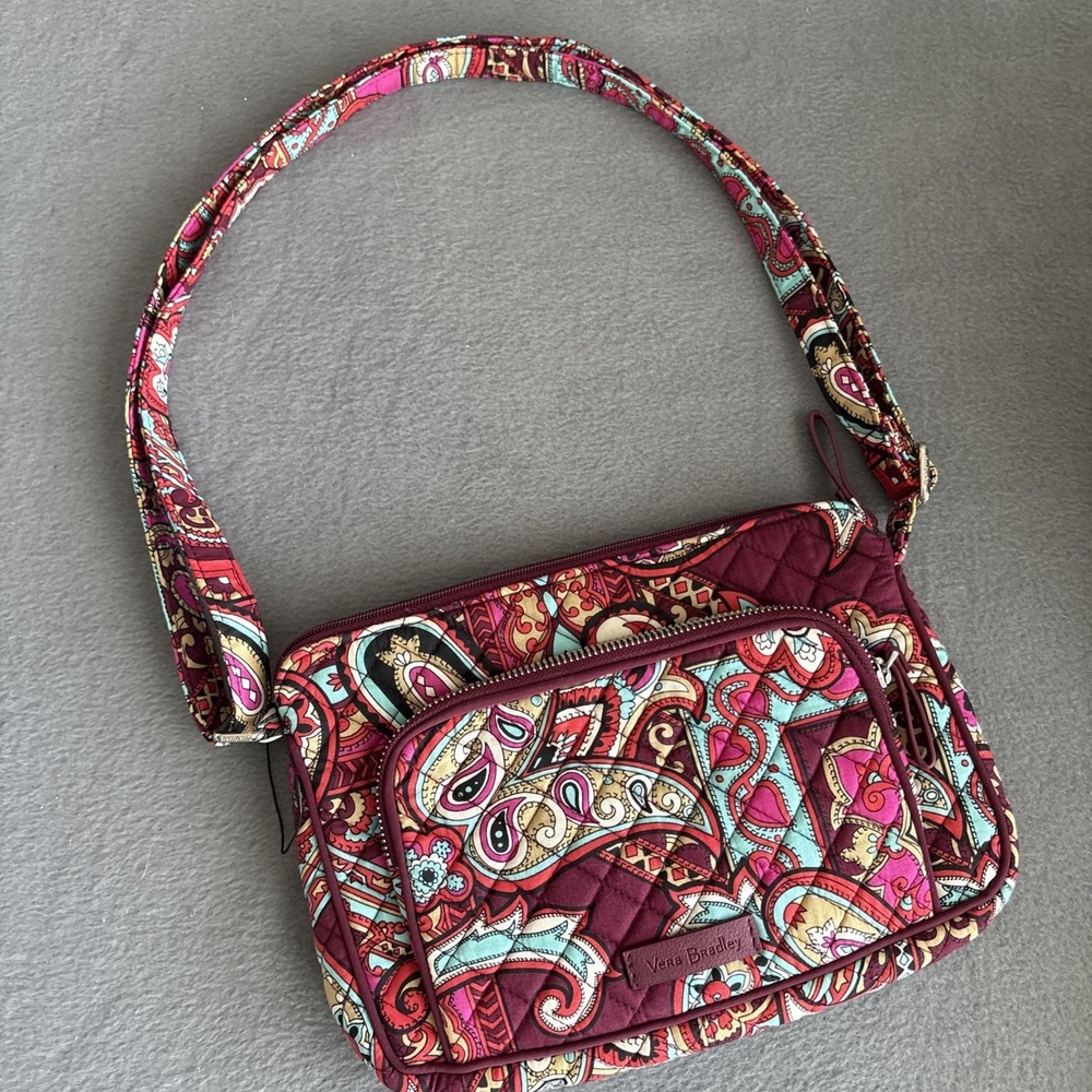 Vera Bradley Regal Paisley Small Crossbody Purseโ Handbag Maroon Boho Medium